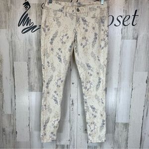 American Eagle Cheetah Leopard Print Cream Purple Jeggings Skinny Leg Pants Sz 4